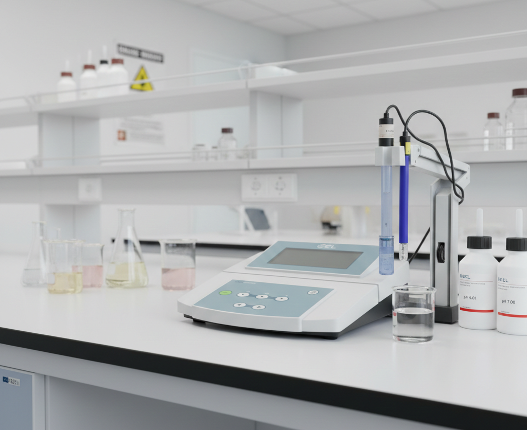 pHmetro de bancada BEL PHS3BW com compensação automática de temperatura ATC em laboratório