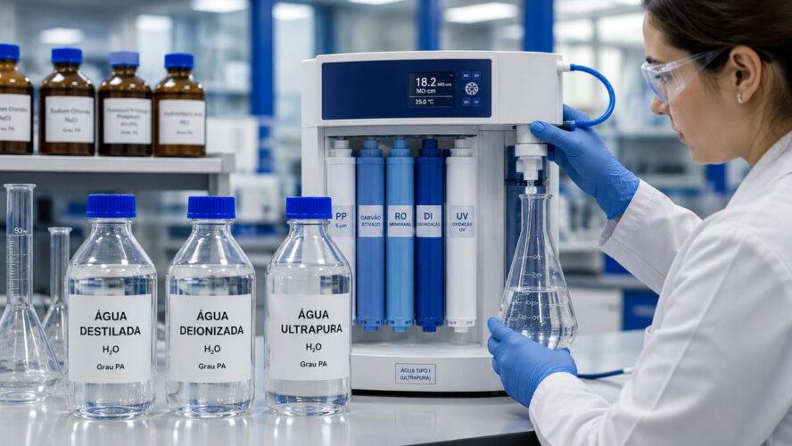 Tipos de água para laboratório: destilada, deionizada e ultrapura — quando usar cada uma